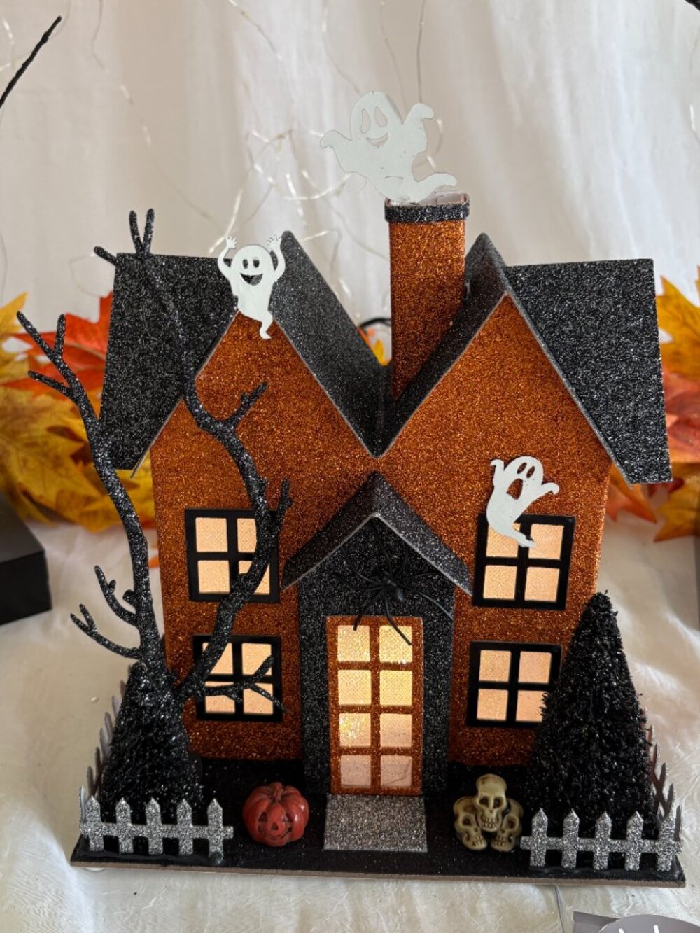 Bella Lux Haunted Halloween Spooky Ghost Led Light Up Putz House 10" New Rare